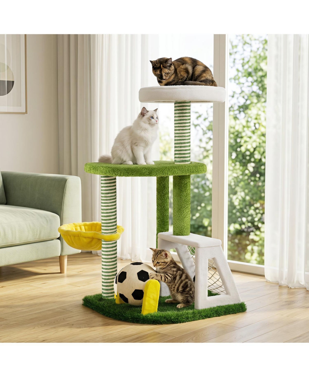 Zeny Modern Cat Tree for Kittens with Soccer Field and Perches