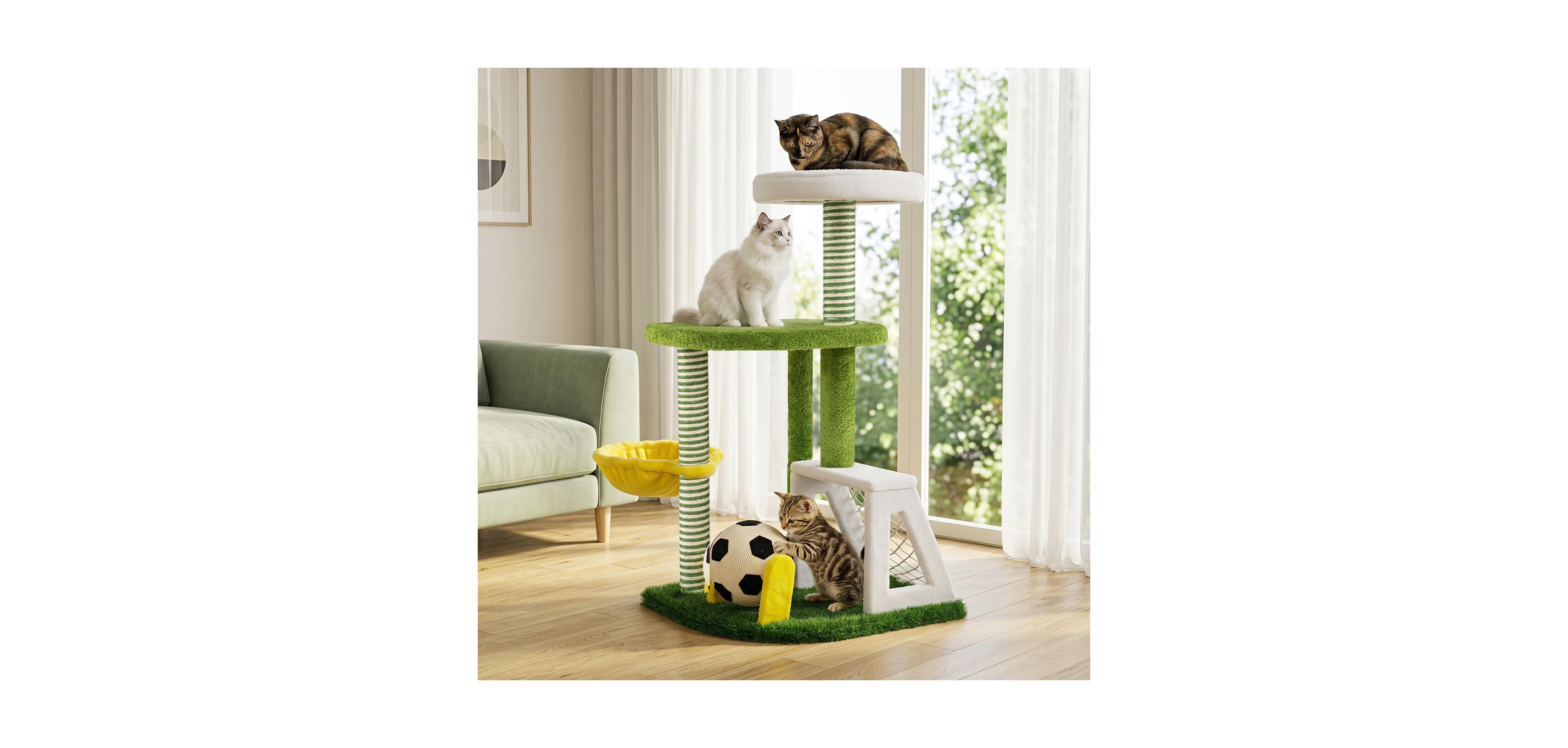 Zeny Modern Cat Tree for Kittens with Soccer Field and Perches