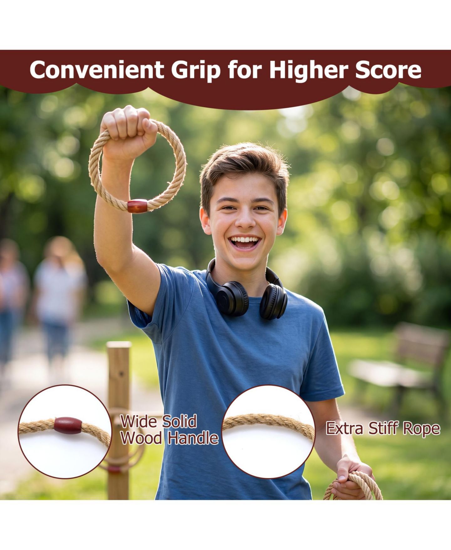 Детские игрушки Costway Ring Toss Game, Wood Lawn Game with 6 Rings, от 3 лет, цвет: Коричневый — фото 7