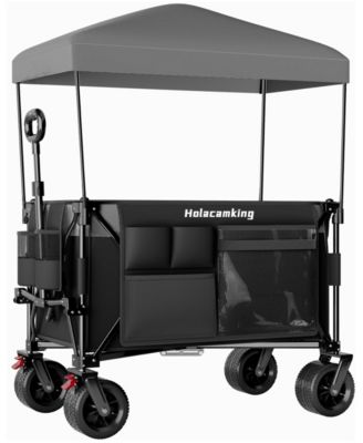 Folding Utility Wagon Cart with Removable Canopy,520LBS 240L Heavy Duty Wagon with All Terrain Wheels for Camping,Beach,Shopping