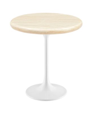 Lippa 20 Inch Round Faux Travertine Side Table