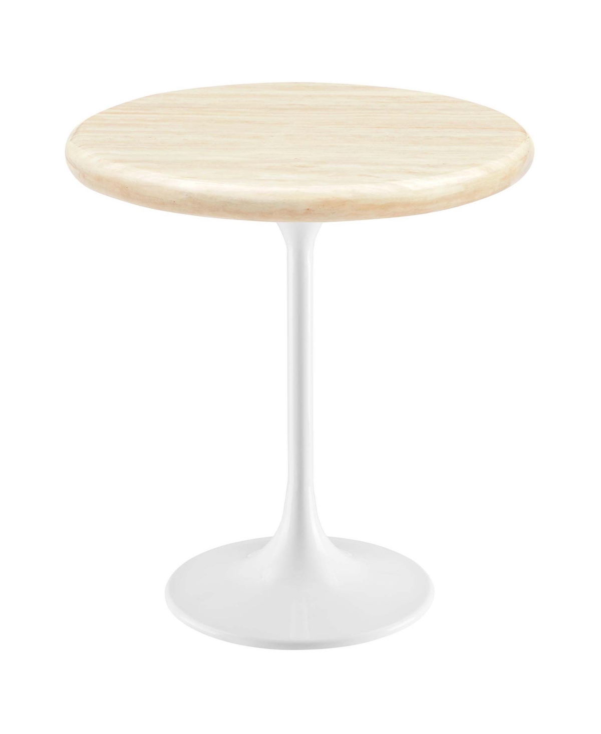 EEI-6745-WHI-TRA 20 in. Lippa Round Artificial Travertine Side Table, White & Travertine