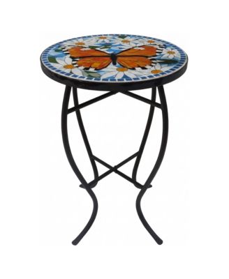 Amaryllis Bloom 14 Inch Metal and Cement Weather-Resistant Mosaic Accent Table