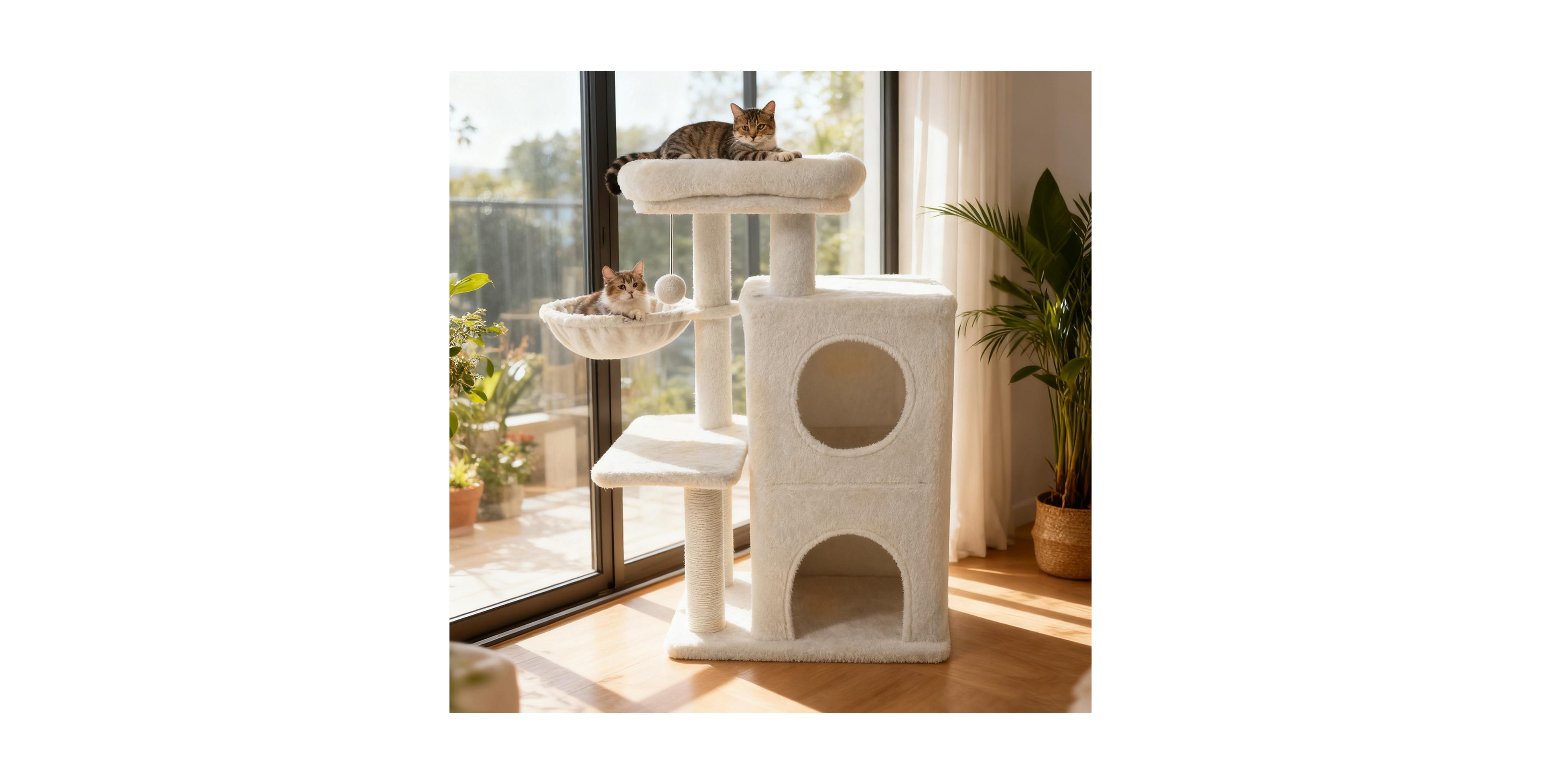 Zeny 33.5in Cute Kitten Tower with 2-Tier Condo and Top Perch