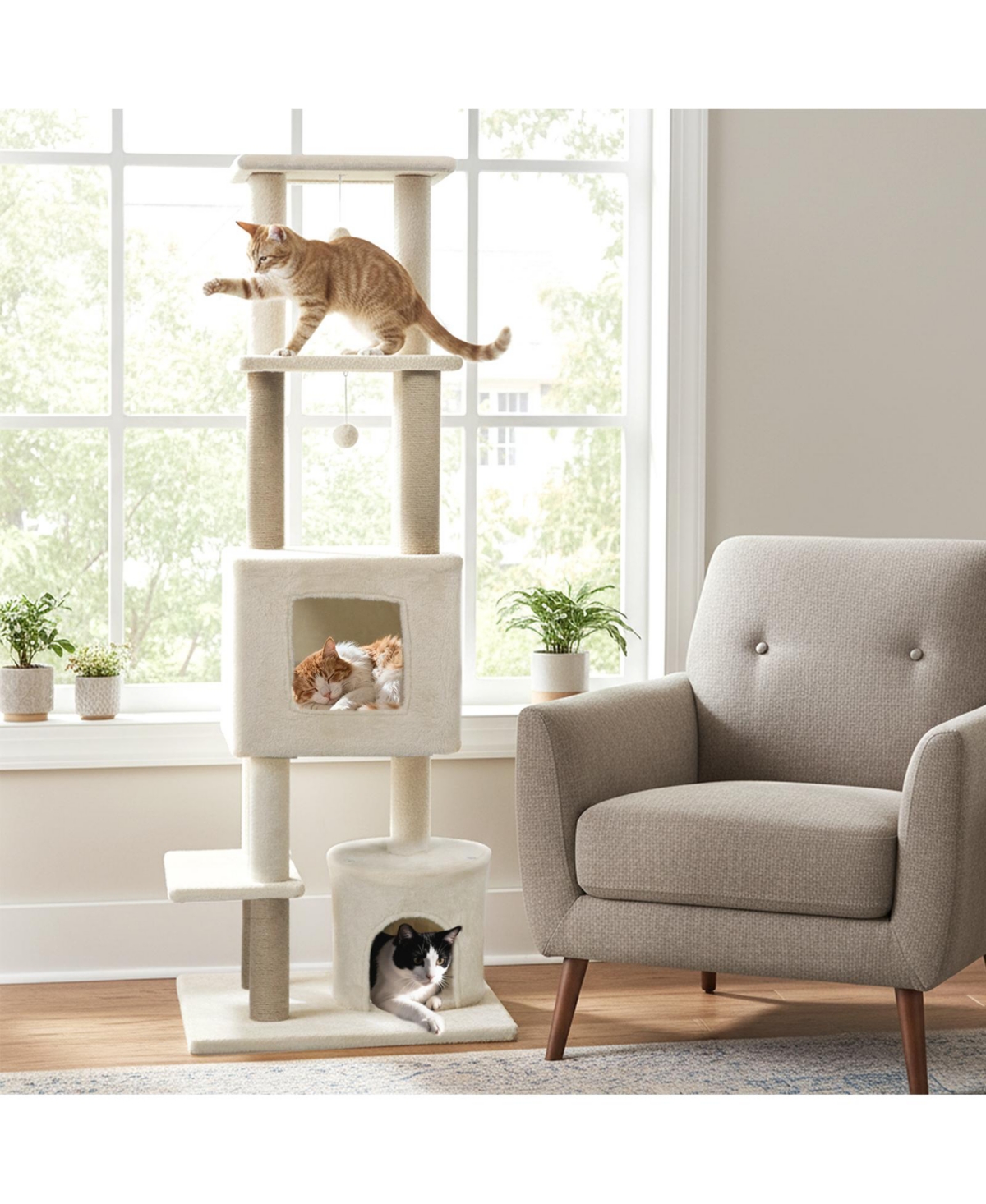 Zeny 64in Cat Tree with 2 Large Condos and Jute Posts