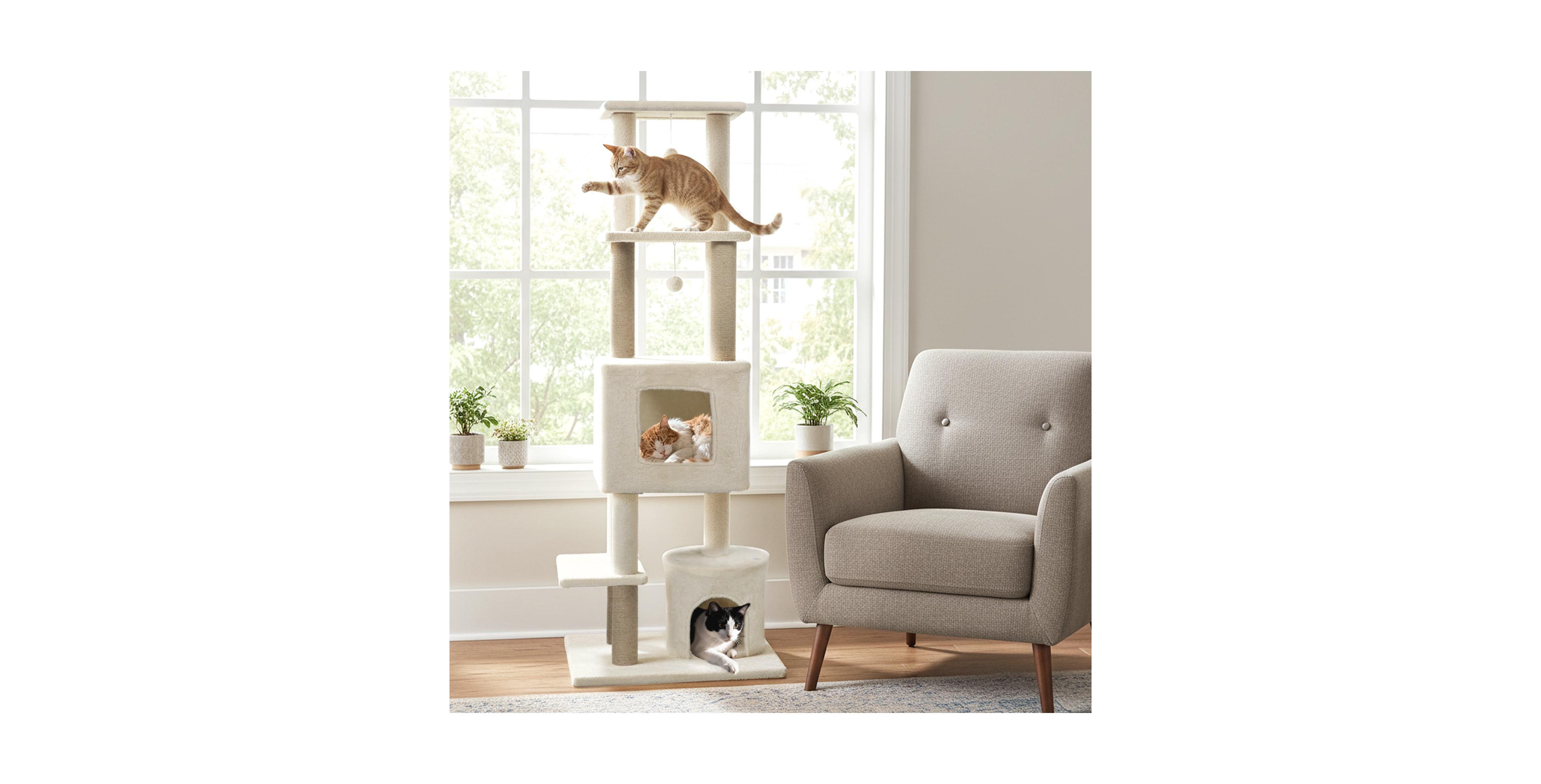 Zeny 64in Cat Tree with 2 Large Condos and Jute Posts