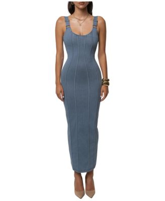 Women's Soho Sleeveless Square Neck Maxi Denim Dress