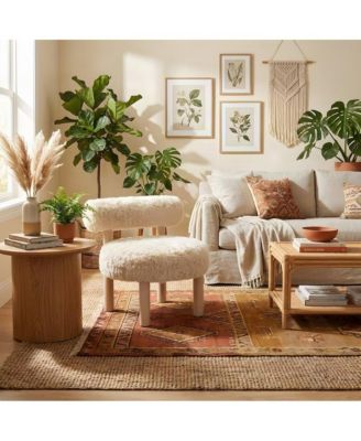 Faux Shearling Accent Chair with Rubberwood Legs for Bedroom