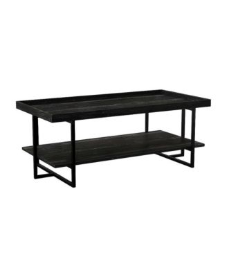 Industrial Wood Coffee Table with 1 Shelf MDF and Metal Frame