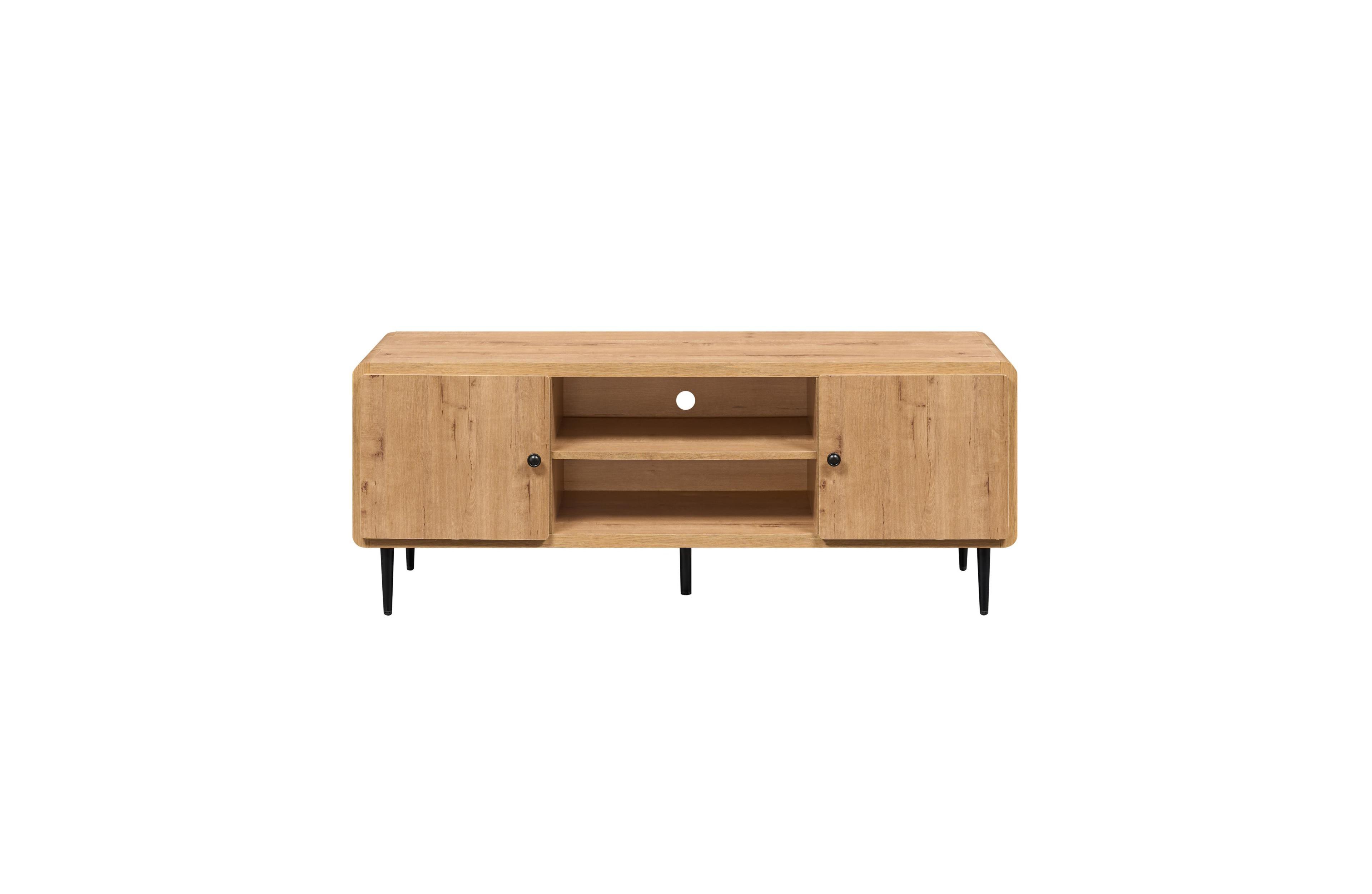 HomeRoots 55" Natural Wood Enclosed and Open Storage Tv Stand