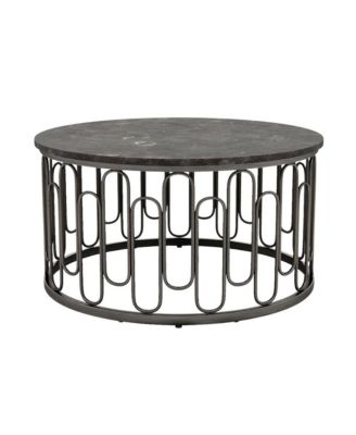 Round 36 Inch Marble Coffee Table with Modern Metal Base