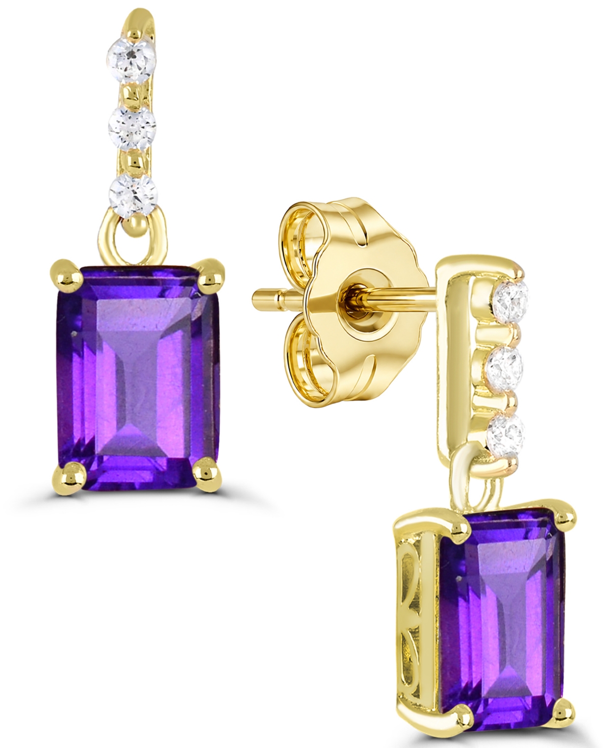 Amethyst Drop Earrings (1-1/2 ct. t.w. Amethyst, 1/20 ct. t.w. White Topaz) in 14k Gold-Plated Sterling Silver - Purple