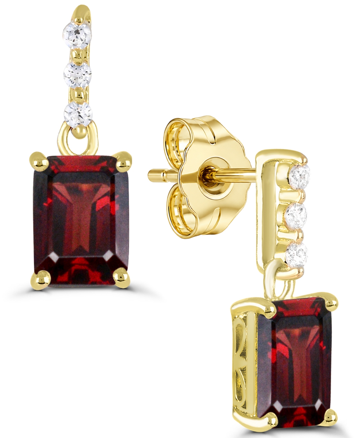 Garnet and White Topaz Drop Earrings (2-1/10 ct. t.w. Garnet, 1/20 ct. t.w. White Topaz) in 14K Gold-Plated Sterling Silver - Red