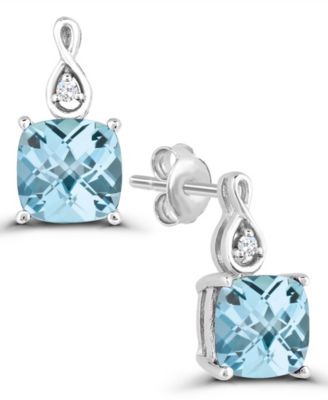 Cushion-Cut Sky Blue Topaz and Diamond Accent Drop Earrings (1-1/8 ct. t.w.) in Sterling Silver