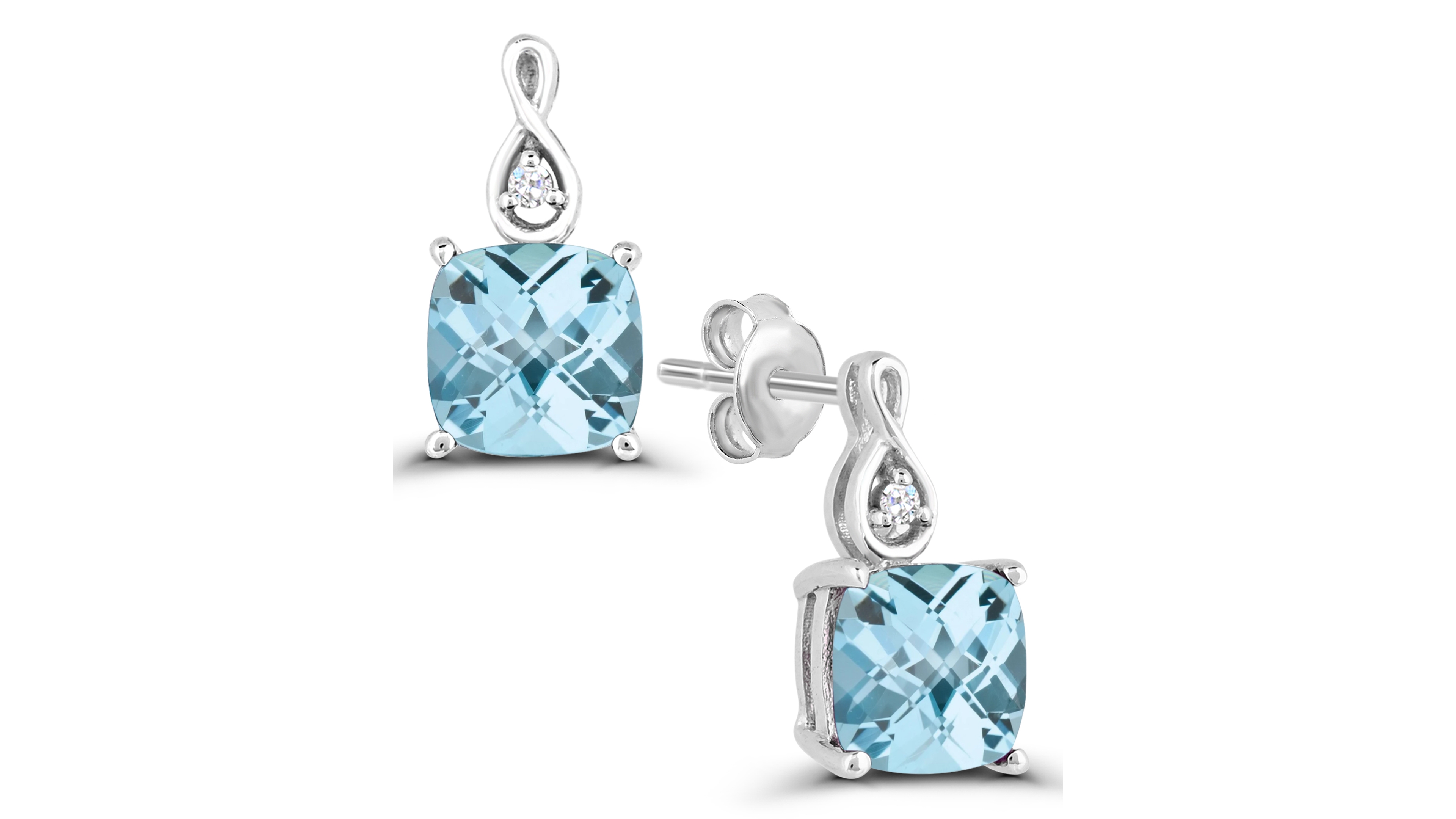 Macy's Cushion-Cut Sky Blue Topaz and Diamond Accent Drop Earrings (1-1/8 ct. t.w.) in Sterling Silver