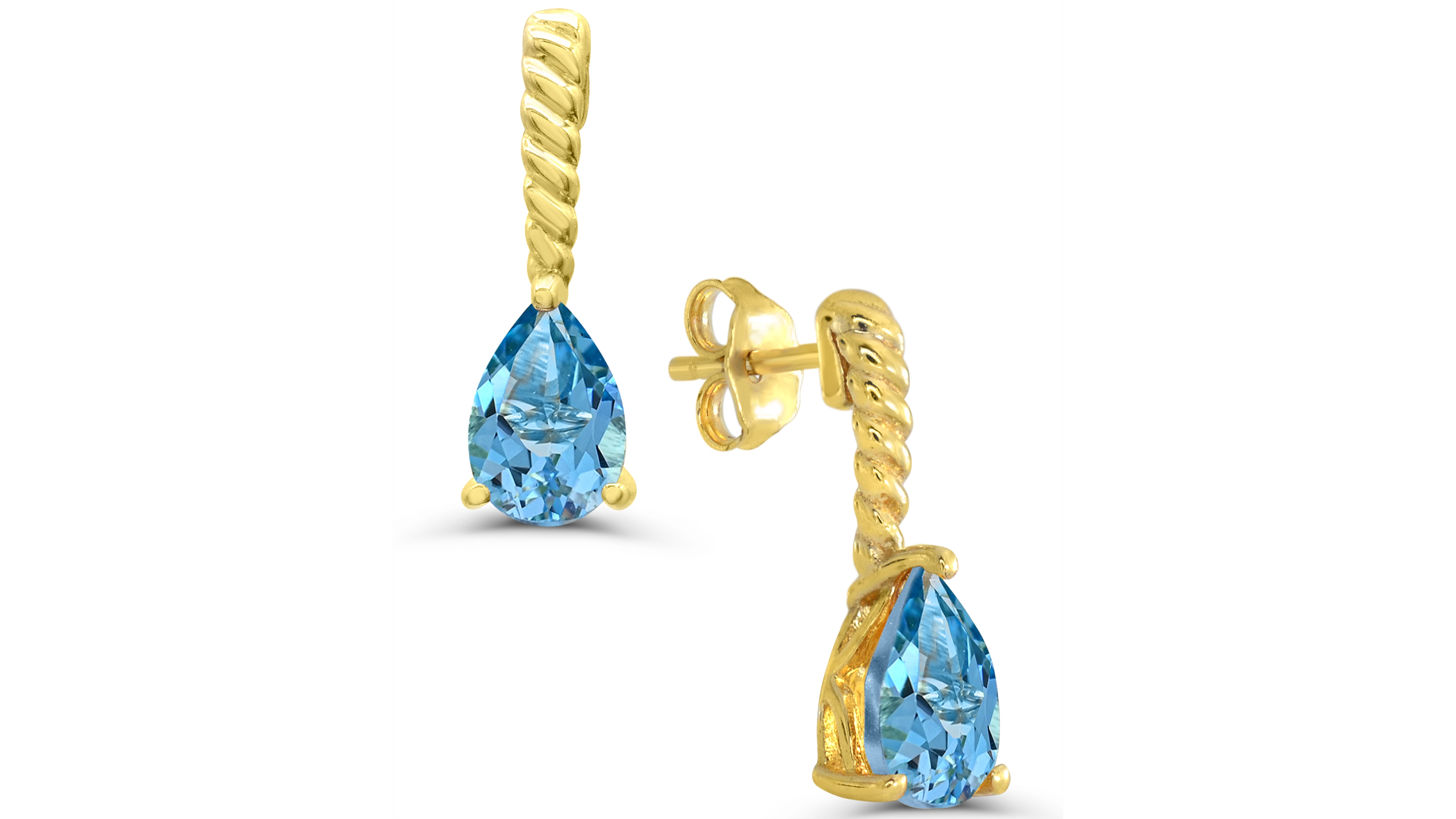 Macy's Blue Topaz Drop & Chandelier Stud Earrings (3/4 ct. t.w.) in 14k Gold-Plated Sterling Silver