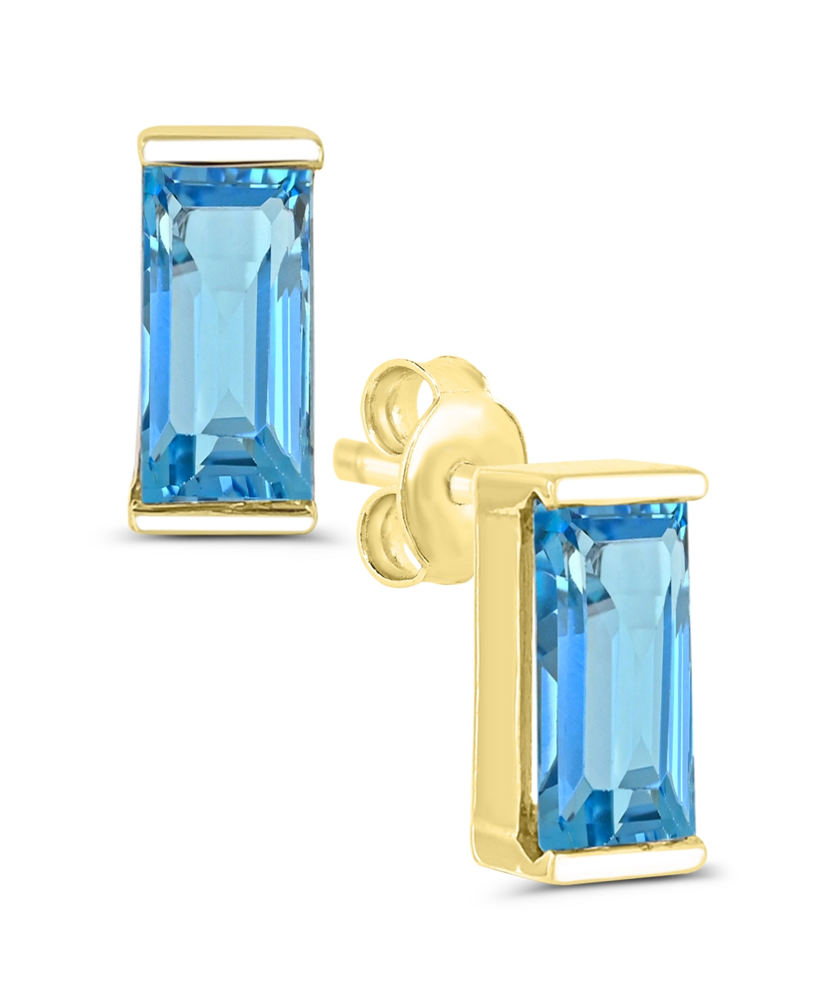 Macy's Swiss Blue Topaz Emerald Cut High-Polished Stud Earrings (3/4 ct. t.w.) in 14k Gold-Plated Sterling Silver - Blue