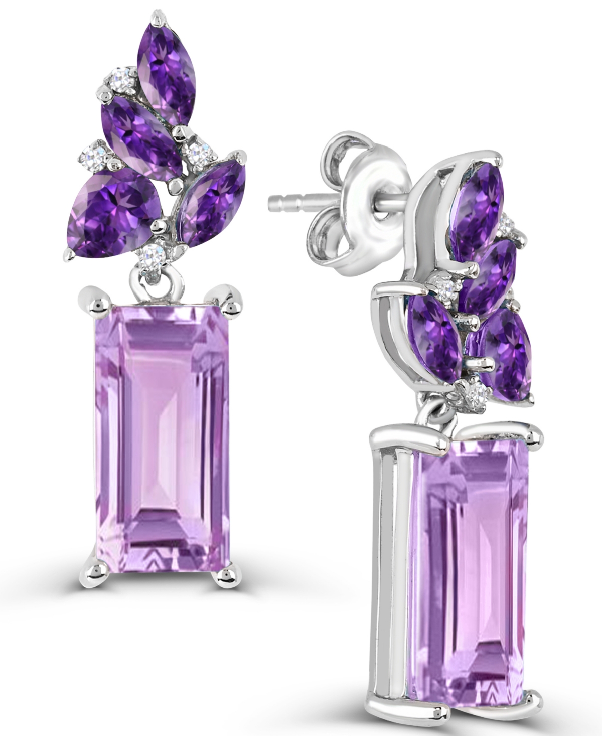 Macy's Rose de France Amethyst and Diamond Accent Drop Earrings (2-1/2 ct. t.w. and 5/8 ct. t.w.) in Sterling Silver - Purple
