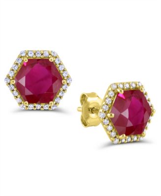 Lab-Grown Ruby and Lab-Grown White Sapphire Stud Earrings (4-7/8 ct. t.w. and 3/8 ct. t.w.) in 14k Gold-Plated Sterling Silver
