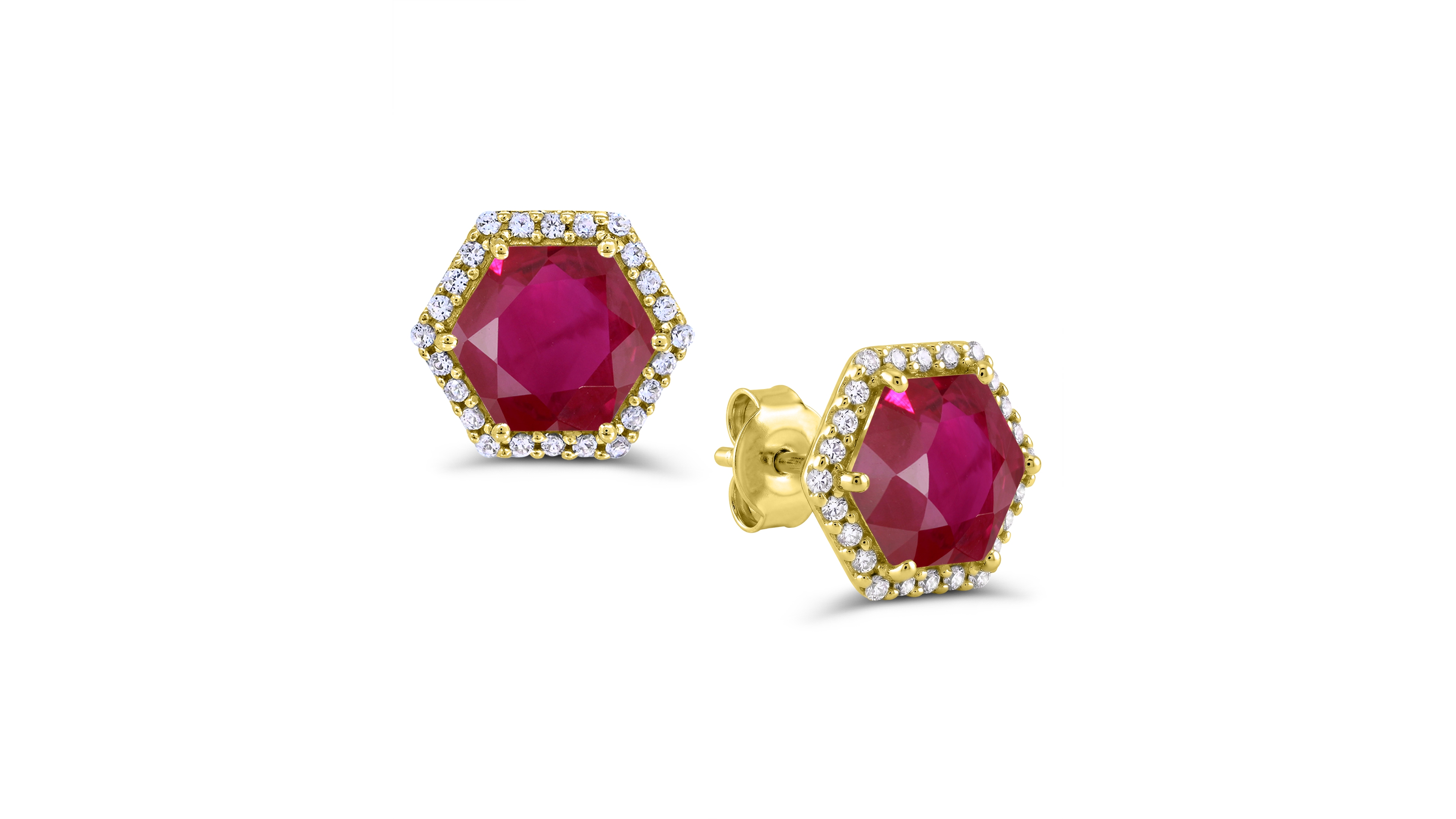Macy's Lab-Grown Ruby and Lab-Grown White Sapphire Stud Earrings (4-7/8 ct. t.w. and 3/8 ct. t.w.) in 14k Gold-Plated Sterling Silver