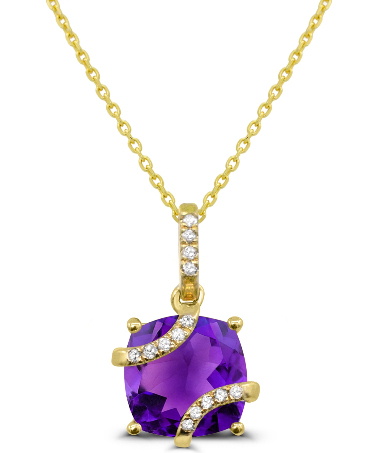 Macy's Amethyst and Diamond Accent Pendant (7/8 ct. t.w.) in 14k Gold-Plated Sterling Silver - Purple