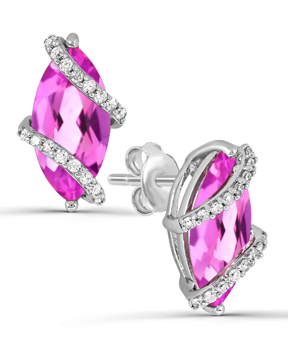 Macy's Lab-Grown Pink & White Sapphire Stud Earrings (1-3/4 & 1/5 ct. t.w.) in Sterling Silver - Pink