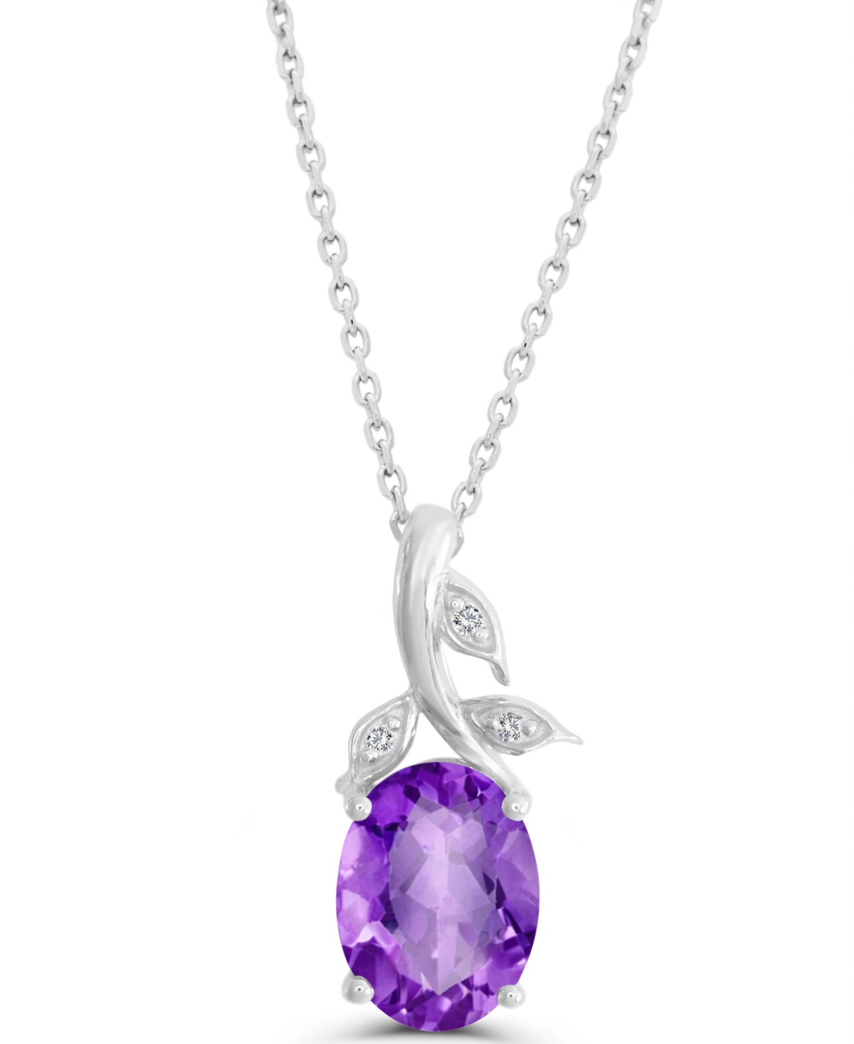 Macy's Amethyst (3/4 ct. t.w.) and Diamond Accent Pendant Necklace in Sterling Silver - Purple