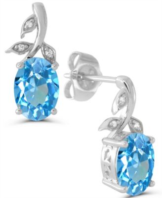 Swiss Blue Topaz and Diamond Accent Oval Drop Earrings (1-5/8 ct. t.w.) in Sterling Silver