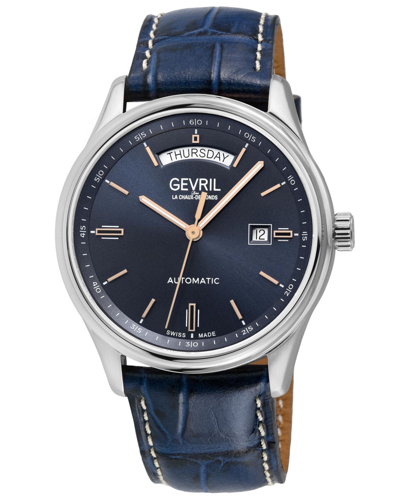Мужские часы Gevril Swiss Automatic Excelsior Italian Leather, 42mm, цвет: Серебряный — фото 1