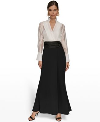 Petite Wedding Guest Stand Collar Colorblock Gown