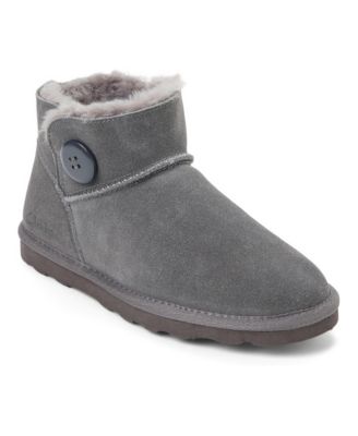 Women's Suede Memory Foam Boot Slippers with Wood Button Detail