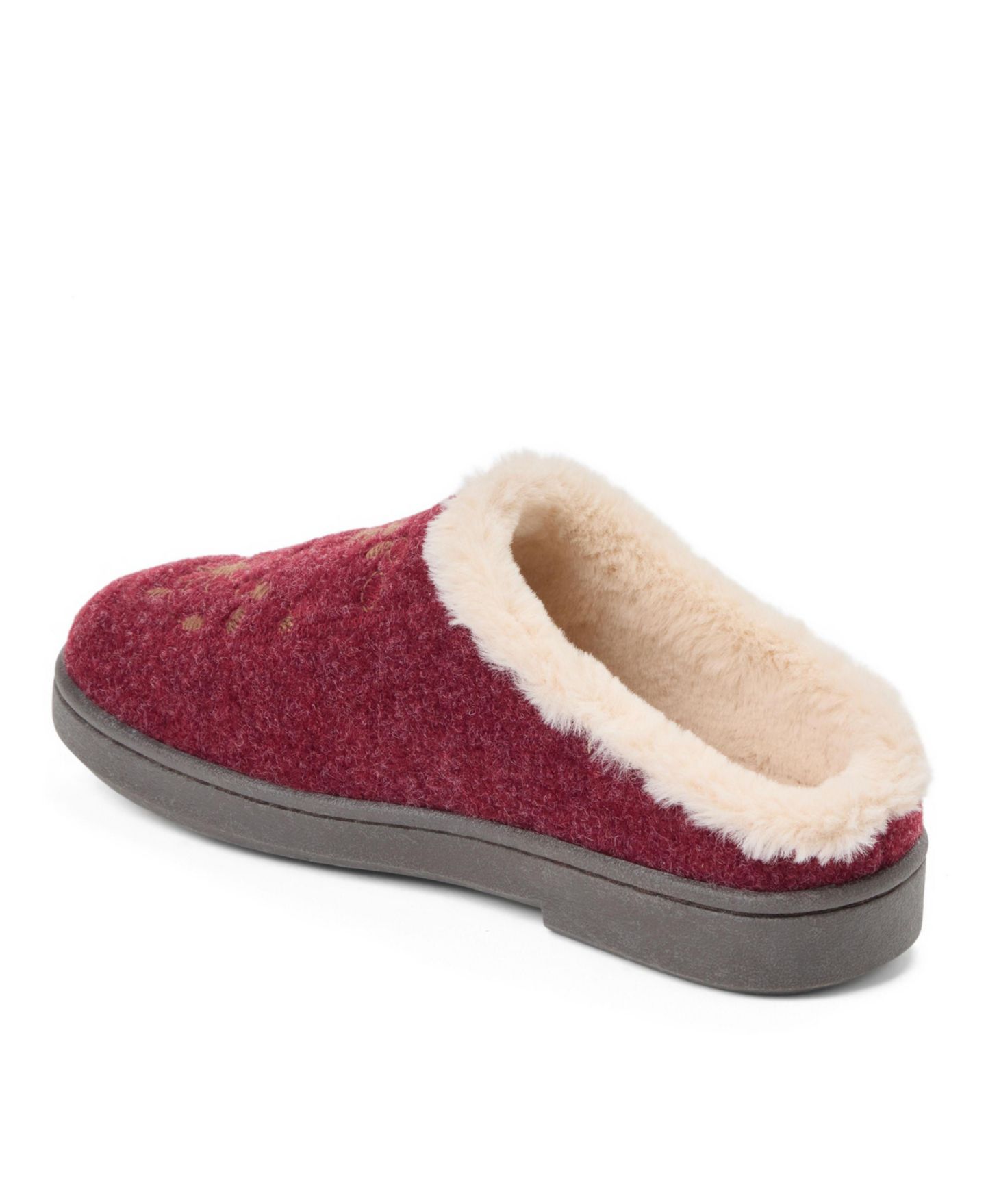 Женские сабо Clarks Felted Clog With Faux Fur Cuff and Embroidery Detail Slippers, цвет: Бордовый — фото 6