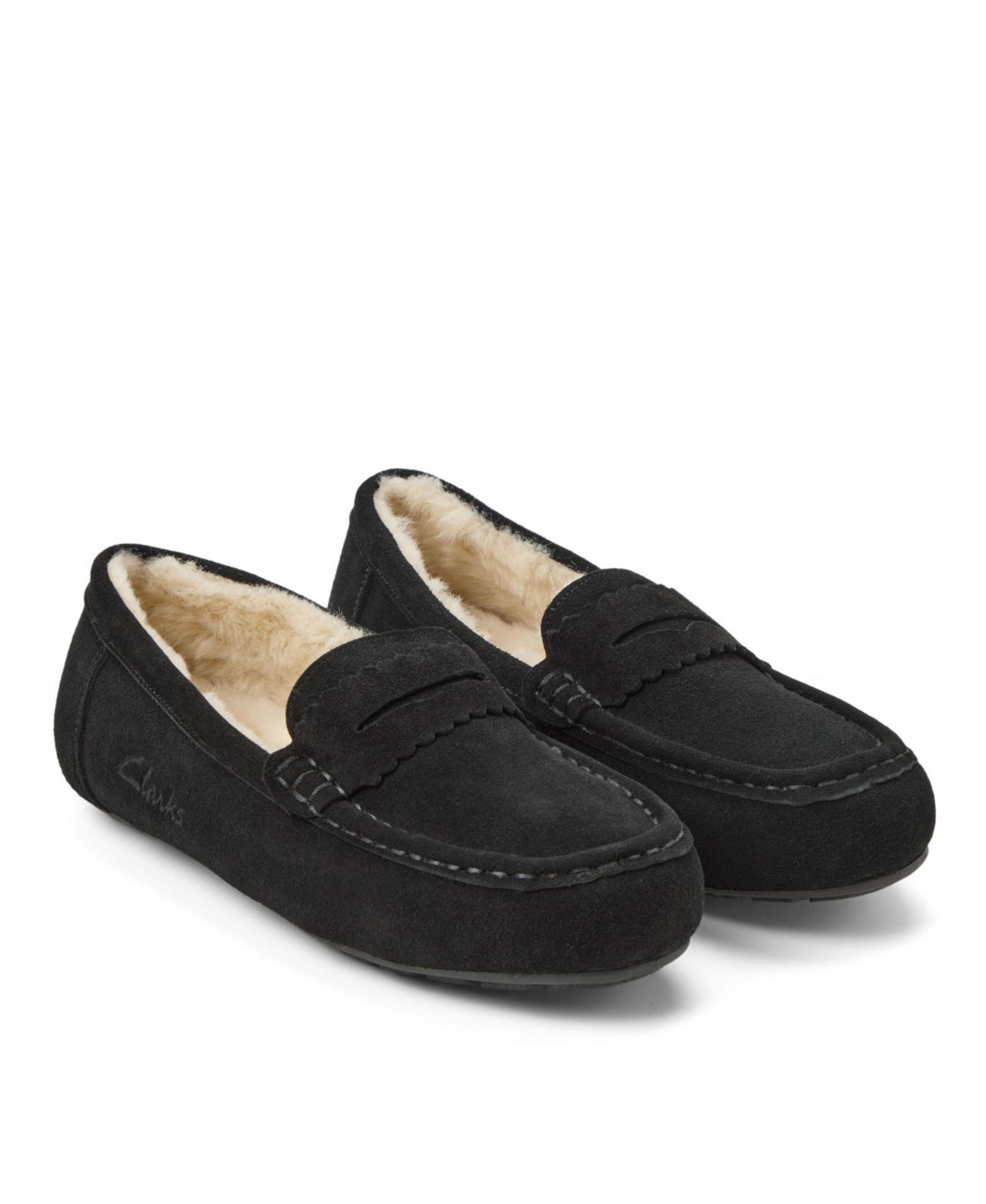 Женские тапочки Clarks Memory Foam Moccasin Penny Loafer Suede Slippers, цвет: Чёрный — фото 14