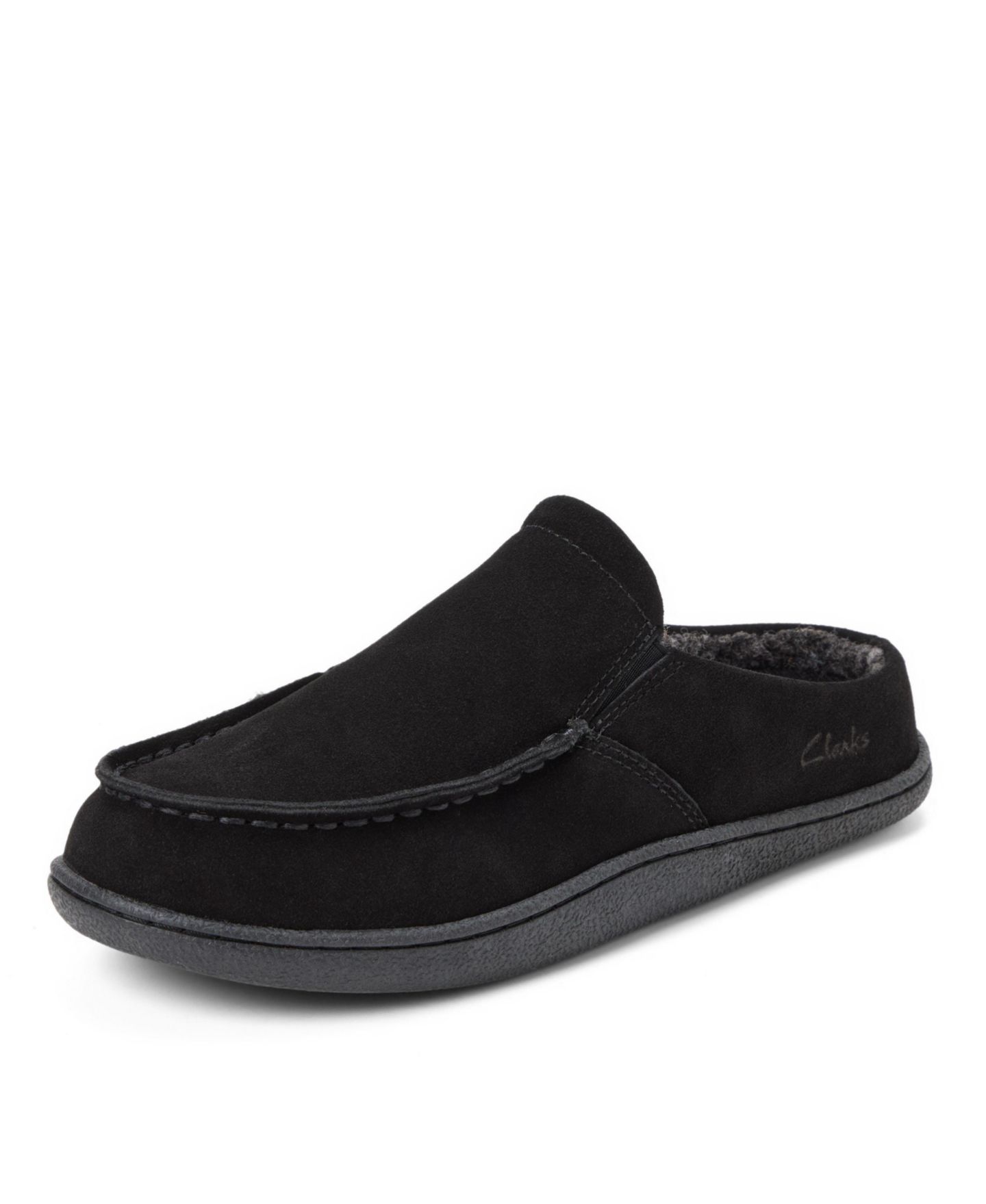 Мужские сабо Clarks Moc Toe Genuine Suede Clog Slippers, цвет: Чёрный — фото 8