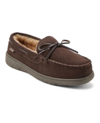 Men's Genuine Cow Suede Moccasin With Leather Lacing And Tipped Faux Fur Slippers