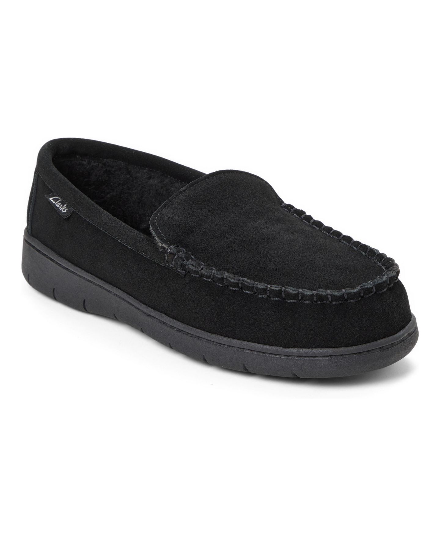 Мужские тапочки Clarks Venetian Moc Memory Foam Genuine Cow Suede Slippers, цвет: Чёрный — фото 1