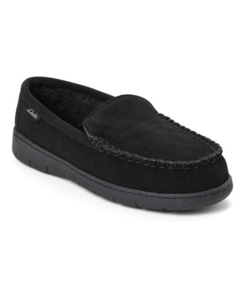 Мужские тапочки Clarks Venetian Moc Memory Foam Genuine Cow Suede Slippers, цвет: Чёрный