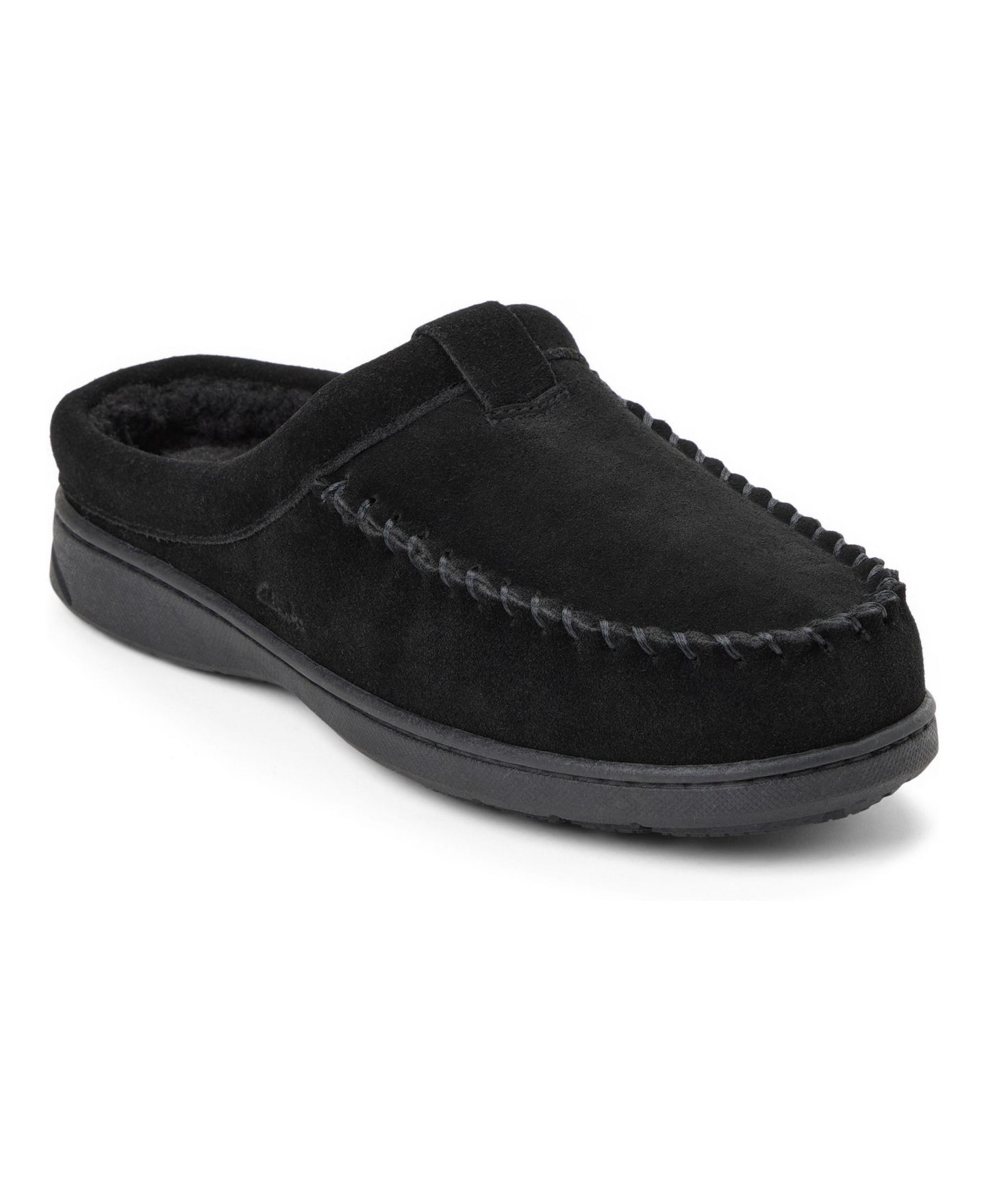 Мужские тапочки Clarks Cow Suede Memory Foam Moc Toe Slippers, цвет: Чёрный — фото 1