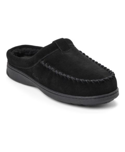Мужские тапочки Clarks Cow Suede Memory Foam Moc Toe Slippers, цвет: Чёрный