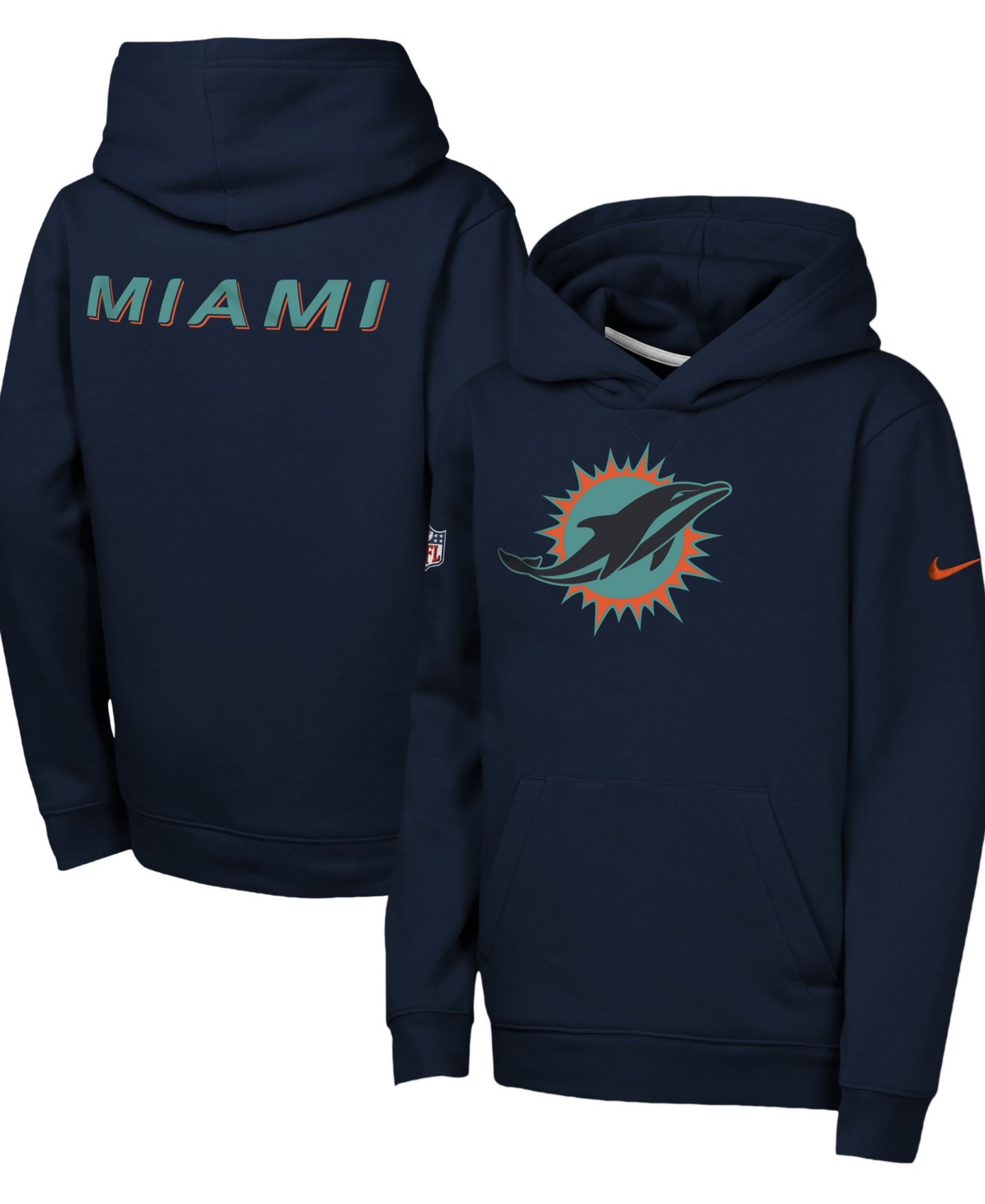 Детское худи Nike Navy Miami Dolphins Rivalries Collection Sideline Club Fleece Pullover — фото 1