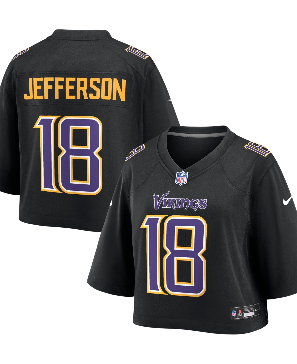 Nike Women's Justin Jefferson Black Minnesota Vikings Cropped Fashion Game Jersey - Black