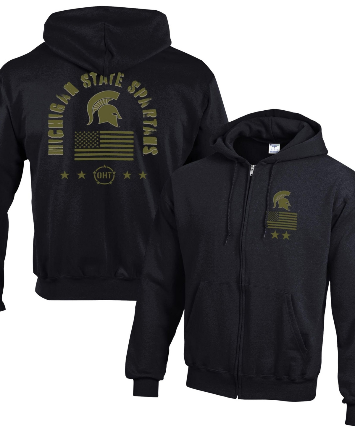 Champion Men's Black Michigan State Spartans Operation Hat Trick Flag Power blend Fleece Full-Zip Hoodie