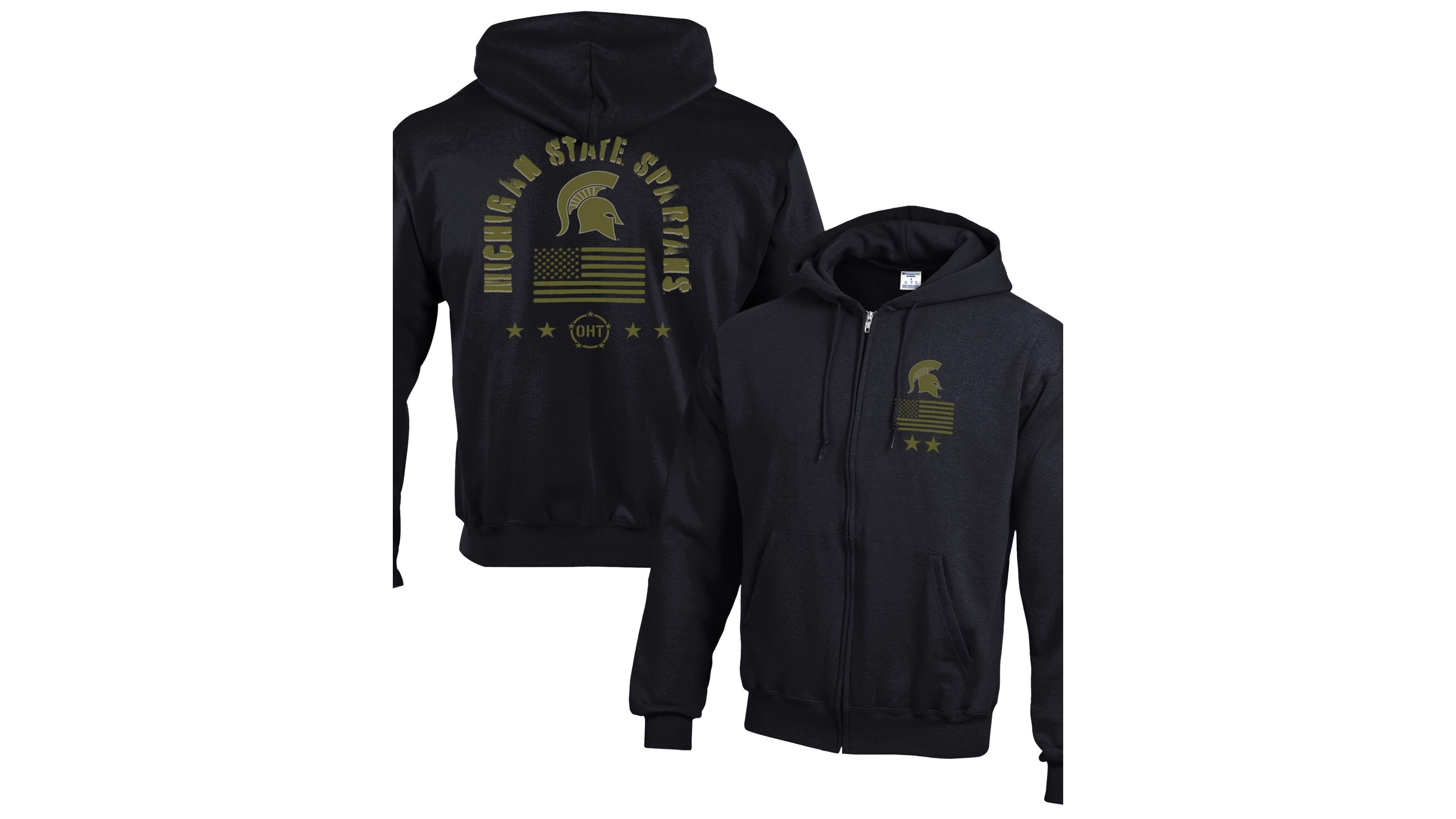 Champion Men's Black Michigan State Spartans Operation Hat Trick Flag Power blend Fleece Full-Zip Hoodie
