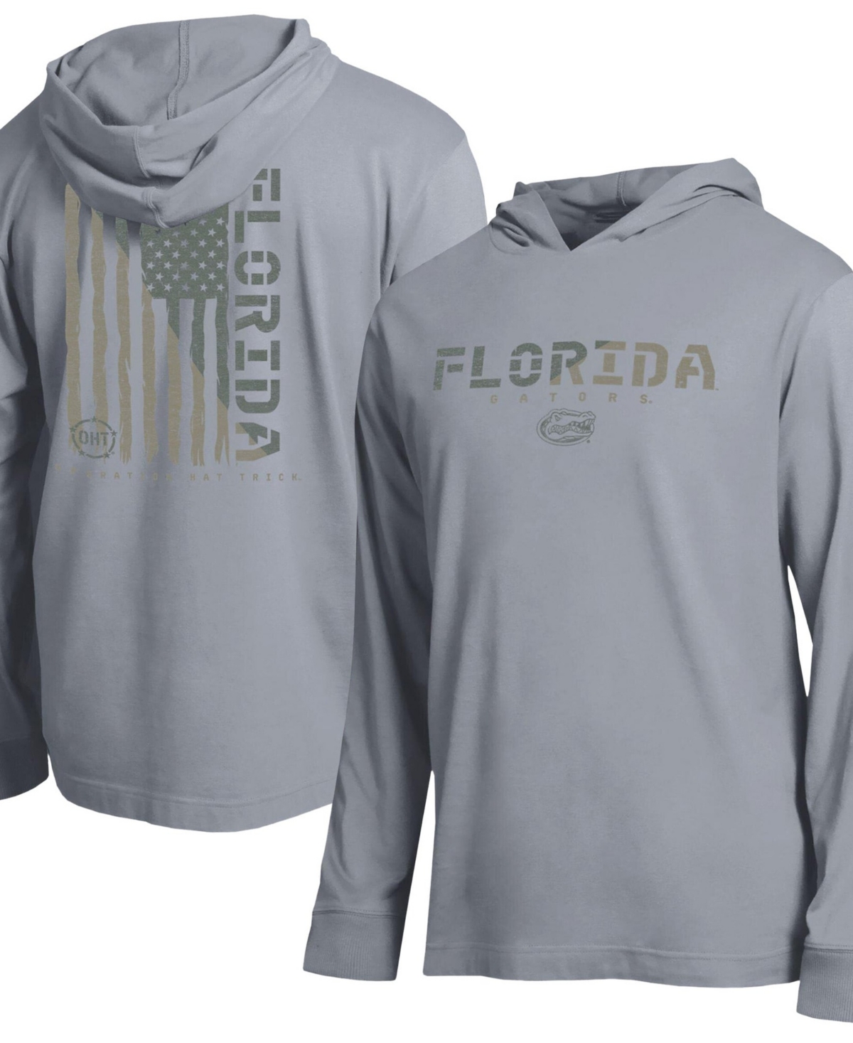 Champion Men's Heather Gray Florida Gators Operation Hat Trick Flag Hooded Long-Sleeves T-Shirt - Heather Gray