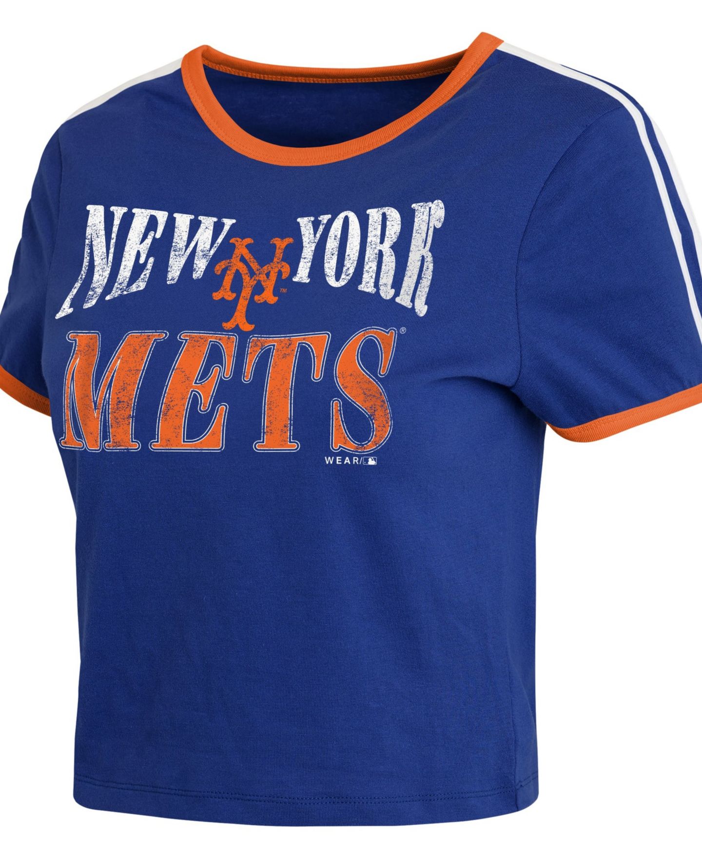 Женская футболка WEAR by Erin Andrews Royal New York Mets Cropped Throwback Ringer Baby T-Shirt — фото 3
