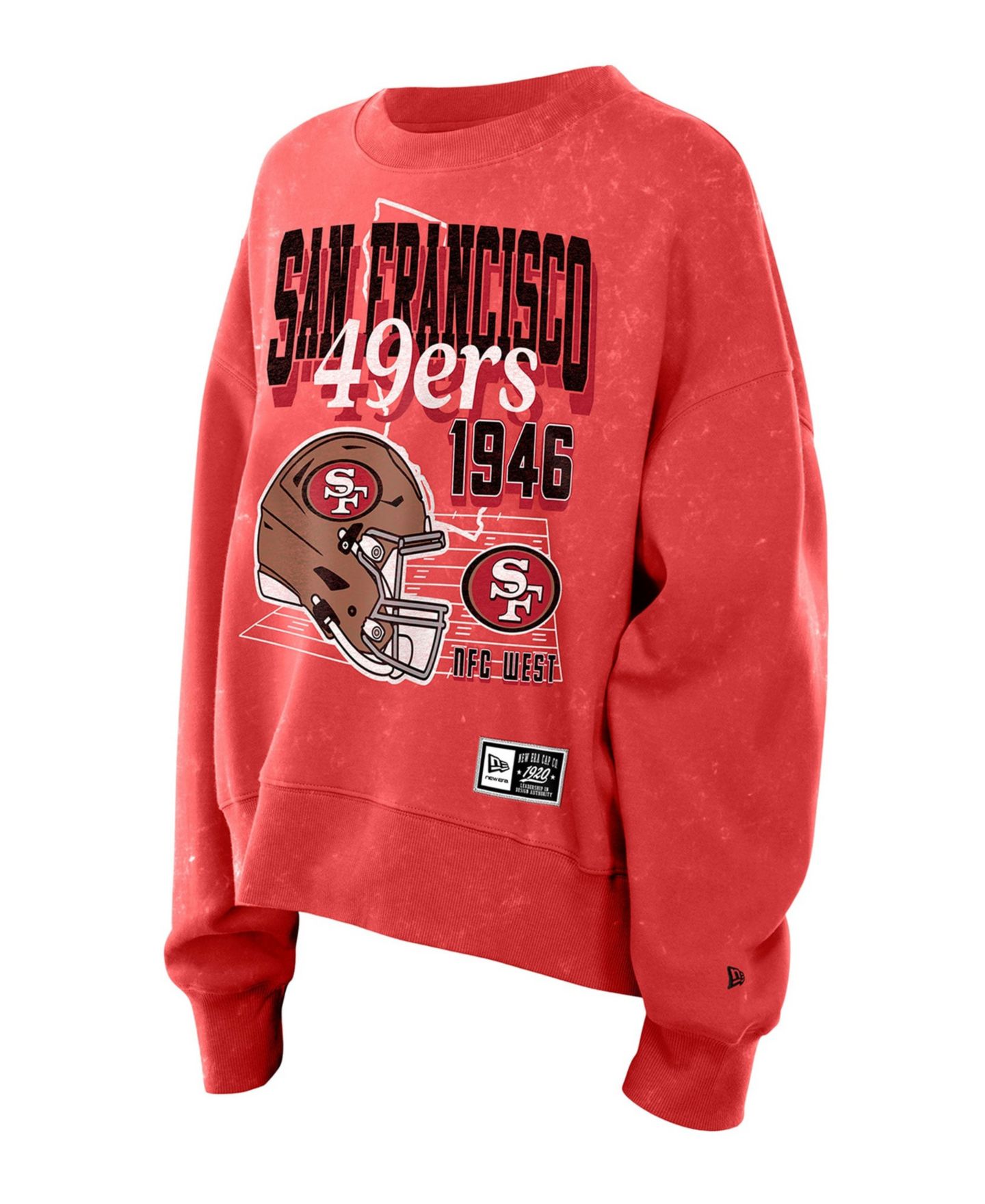 Женская толстовка New Era Scarlet San Francisco 49ers Throwback Mineral Wash Boxy Fleece Crewneck — фото 3
