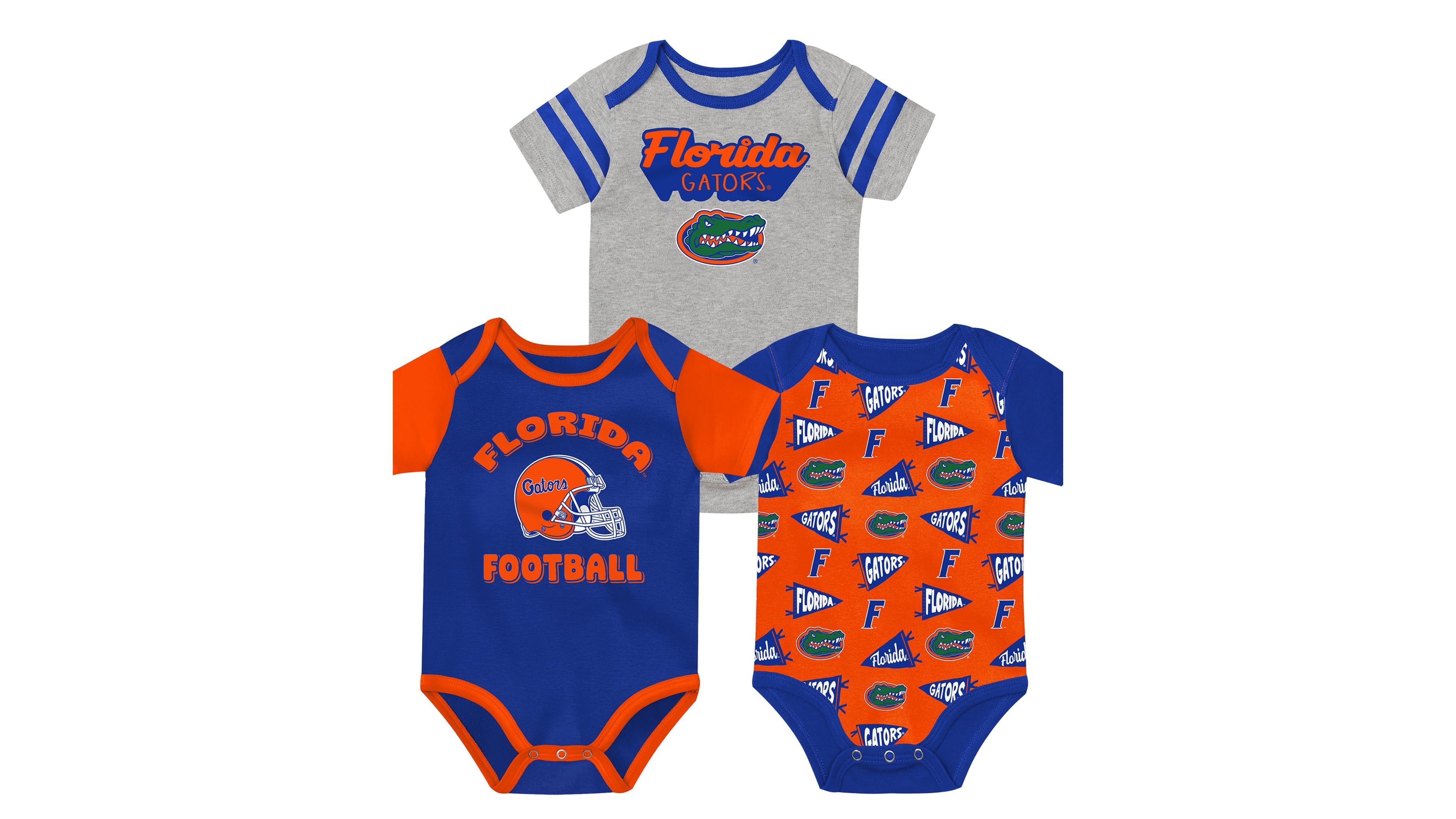 Outerstuff Baby Boys' and Girls' Royal Florida Gators Star Player Bodysuit Set, 3-Piece