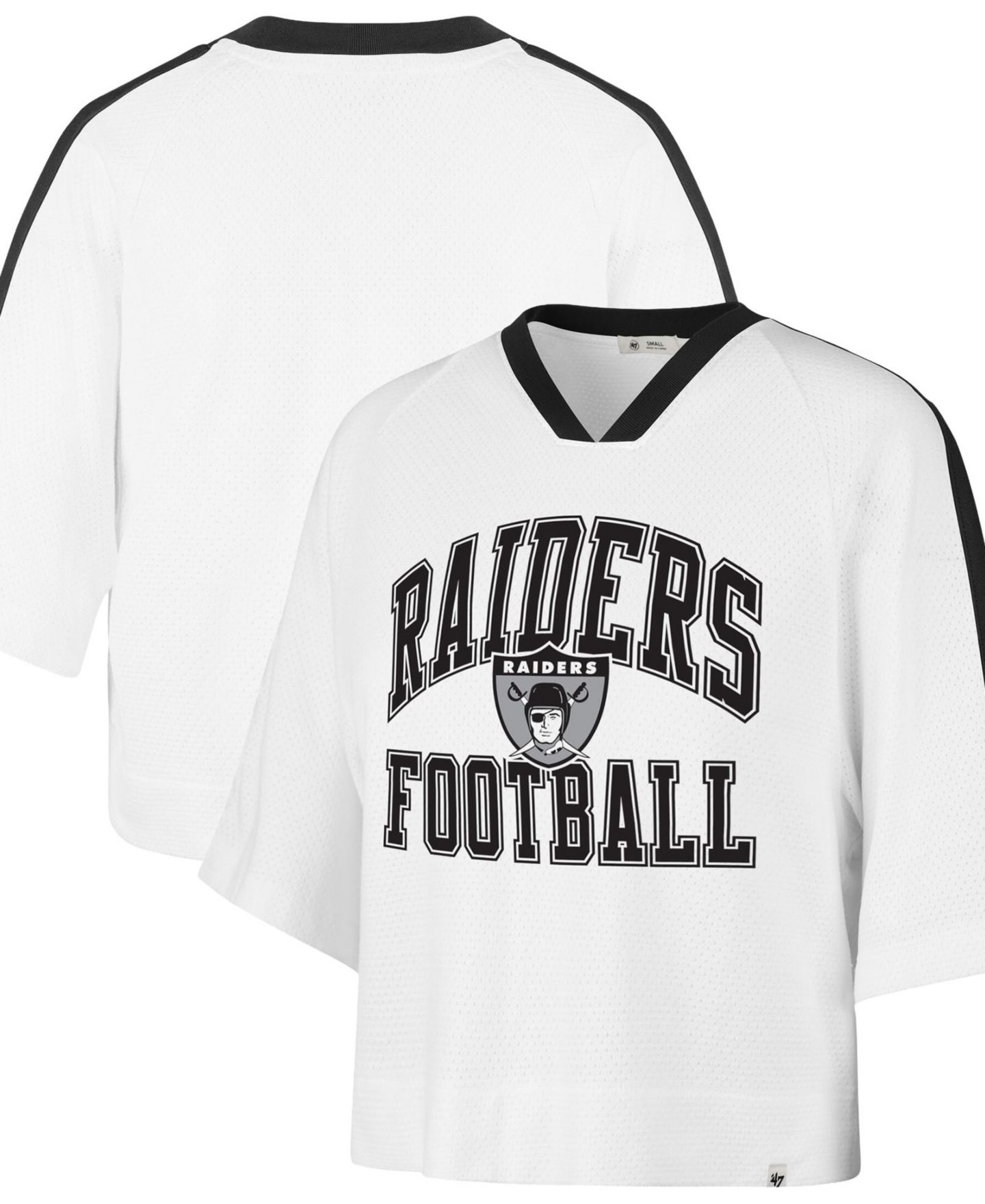 Женская футболка '47 Brand White Las Vegas Raiders Big Overarch Drop Needle Raglan V-Neck — фото 1