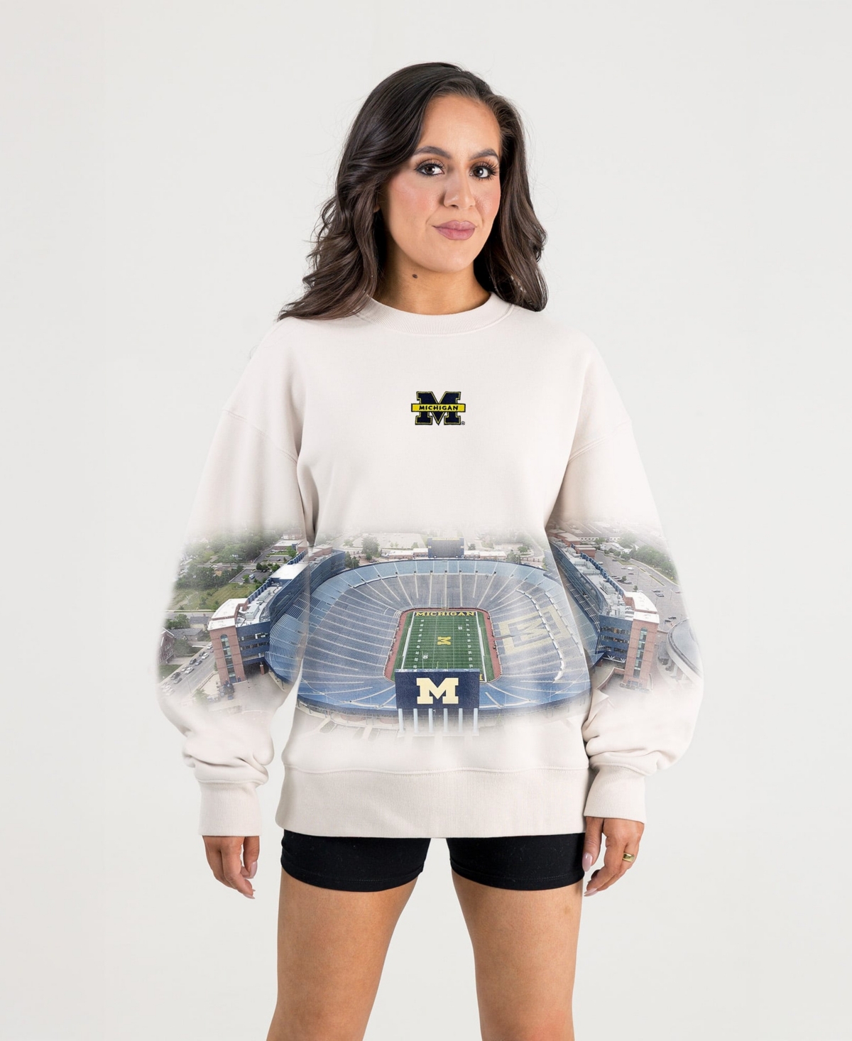 Gameday Couture Women's Natural Michigan Wolverines Power Move Stadium Premium Drop Shoulder Sweatshirt
