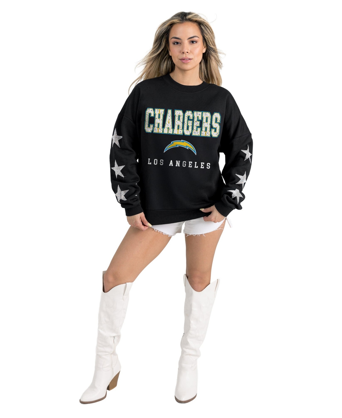 Gameday Couture Women's Black Los Angeles Chargers Velocity Relaxed Rhinestone Pullover Sweatshirt